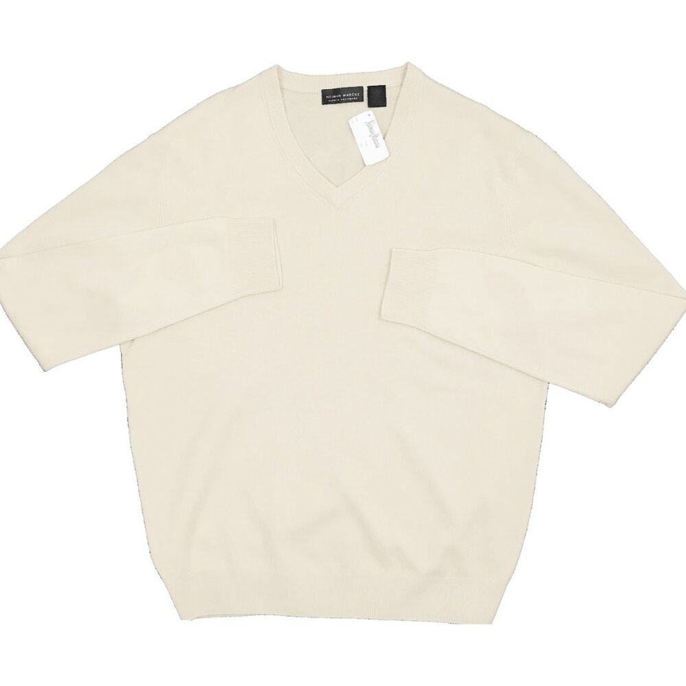 NEW $398 Neiman Marcus Cashmere Sweater! M or XL Creme V Neck Soft and Plush